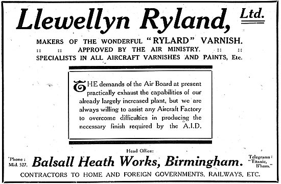 Rylard - Aircraft Varnishes & Enamels. Balsall Heath Works       