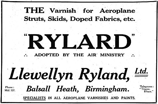 Rylard - Aircraft Varnishes & Enamels. Llewellyn Ryland. Bham    