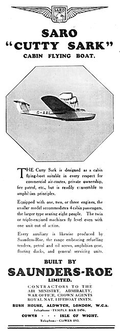 Saunders-Roe Cutty Sark Flying Boat - SARO                       