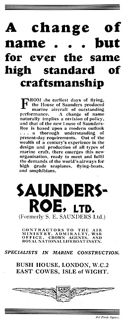 Saunders-Roe Announcement 1929                                   