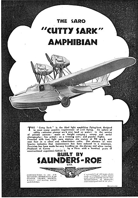 SARO Cutty Sark Amphibian Aircraft                               