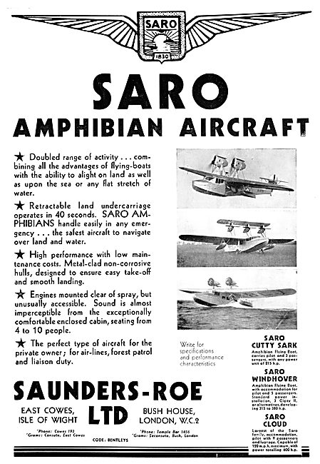SARO Saunders-Roe Amphibians 1931                                