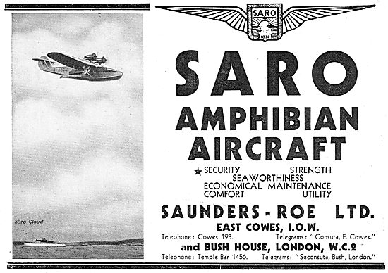 SARO Amphibian Aircraft                                          
