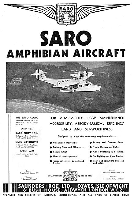 SARO Amphibian Aircraft - SARO Cloud                             