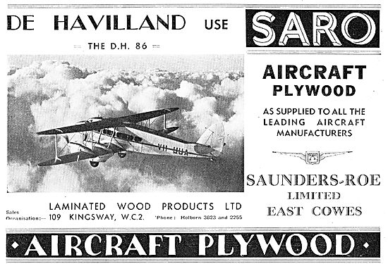 SARO Aircraft Plywood - Laminated Wood Products - De Havilland   
