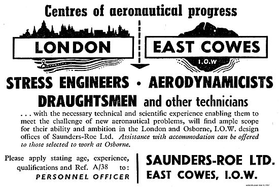 Saunders-Roe Require Aerodynamicists & Draughtsmen               