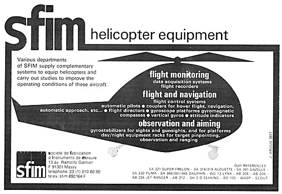 SFIM Helicopter Flight Control Systems. SFIM Helicopter Equipment
