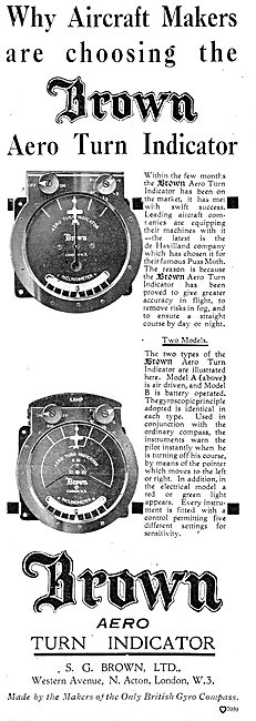 Brown Gyroscopic Aero Turn & Bank Indicators                     