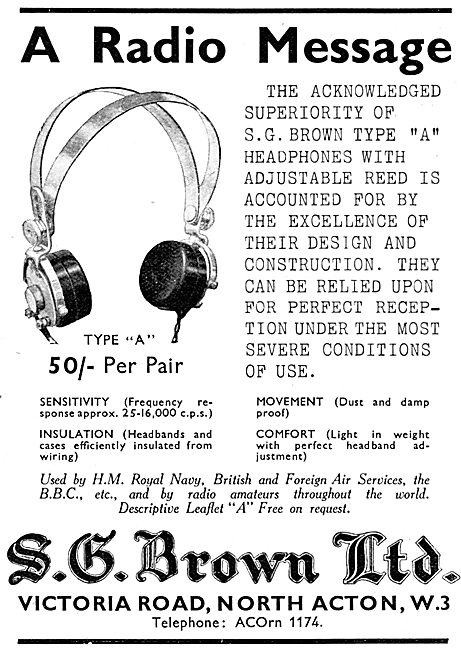 S.G.Brown Type A Headphones. 1939                                
