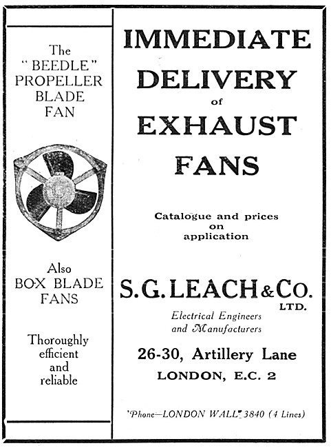 S.G.Leach & Co - Electrical Engineers. Beedle Propeller Blade Fan