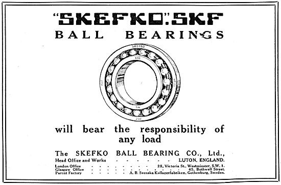 Skefco SKF Ball Bearings - 1917 Advert                           