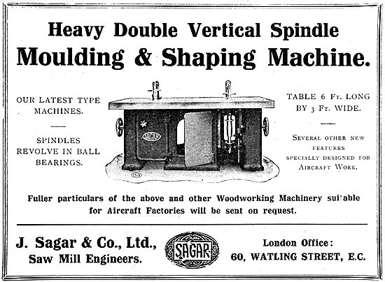 J.Sagar & Co. Woodworking Machinery For Aircraft Factories 1919  