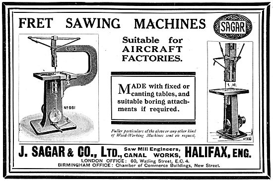 J.Sagar & Co. Woodworking Machinery For Aircraft Factories       