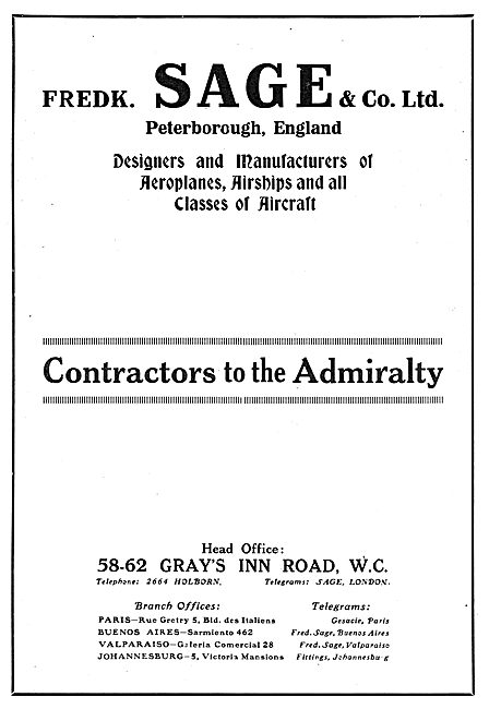 Fredk Sage & Co Peterborough Englsnd. Aeroplane Manufacturers    