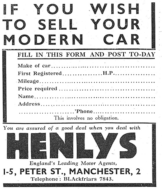 Henlys Aircraft & Motor Car Sales 1940                           