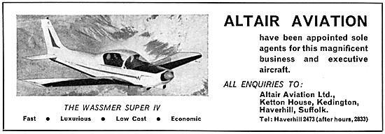 Altair Aviation. Distributors For Wassmer Super IV Aircraft 1966 