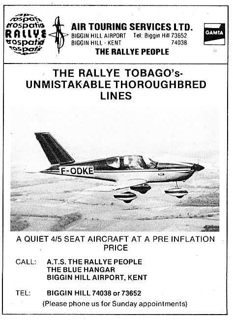 Air Touring Services. Biggin Hill. Aerospatiale Rallye Sales     