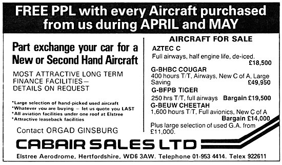 Cabair Aircraft Sales Elstree 1981                               