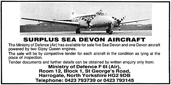 Ministry Of Defence Sales Of Surplus Sea Devon Aircraft 1981     