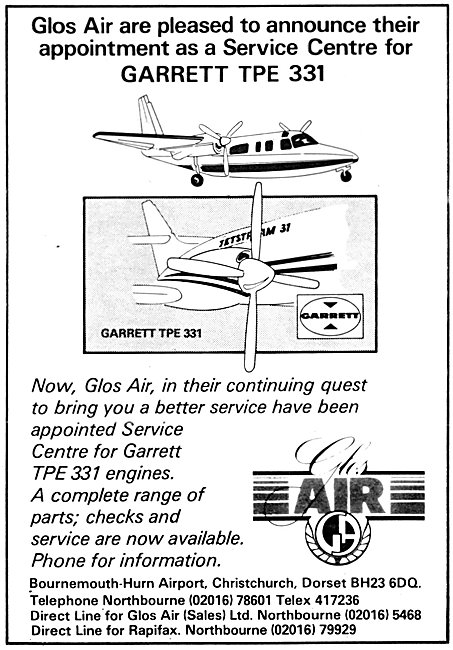 Glos Air Garrett TPE 331 Service Centre. Bournemouth. 1982       