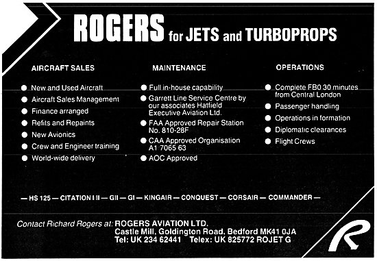 Rogers Aviation. Cranfield. Aircraft Sales & Services.           