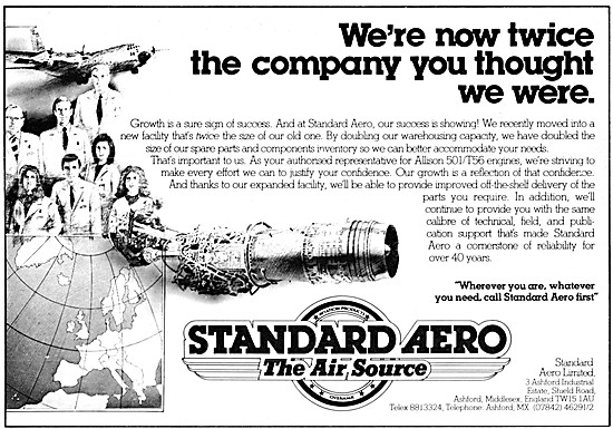 Standard Aero - Aircraft parts Stockists. 1982 Advert            