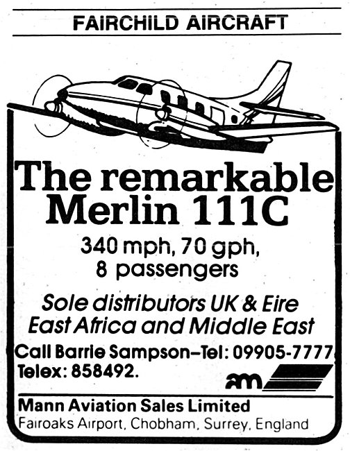 Mann Aviation Sales. Fairchild Merlin IIIC                       