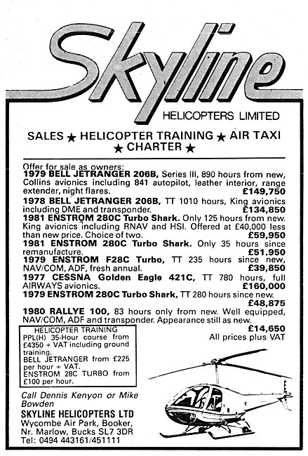Skyline Helicopters. Wycombe Air Park. Sales, Charter & Training 