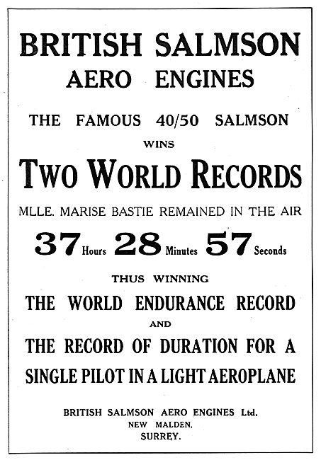 British Salmson Aero Engines Hold World Records                  