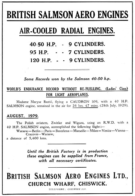 British Salmson Air-Cooled Radial Engines 1930                   