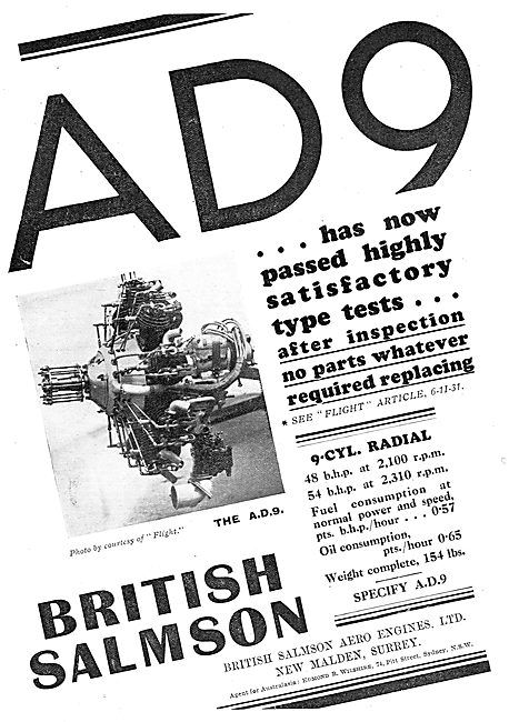 British Salmson AD9 Aero Engine                                  