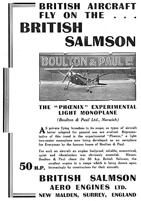 British Salmson 50HP  Aero Engine - Boulton & Paul Phoenix       