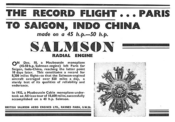 British Salmson Paris Saigon Flight Lefevre                      
