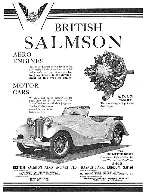 British Salmson Aero Engine & Motor Cars                         