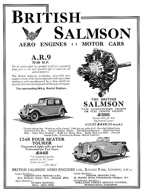 British Salmson Aero Engine - British Salmson Motor Cars         