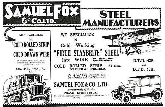 Samuel Fox Cold Rolled Strip & Drawn Wire For Aircraft Mfg..     