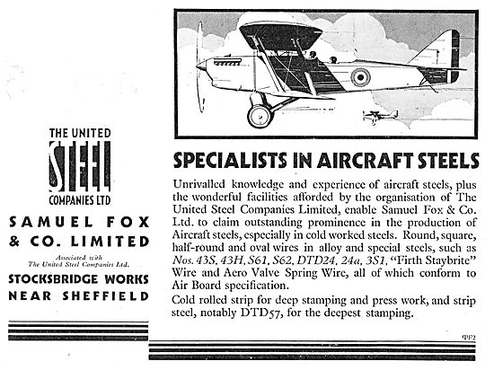 Samuel Fox Cold Rolled Strip & Drawn Wire For Aircraft Mfg..     