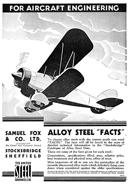 Samuel Fox Alloy Steels For Aircraft 1932                        