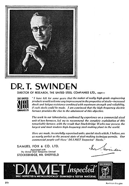 Samuel Fox. Dr.T.Swinden. United Steel Companies                 