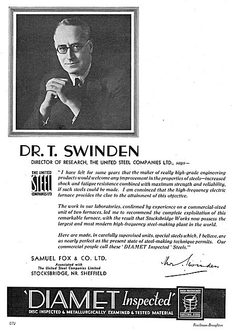 Samuel Fox Diamet Steels - Dr T.Swinden United Steel Companies   