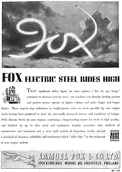 Samuel Fox Electric Steels For The Aircraft Industry 1942 Advert 
