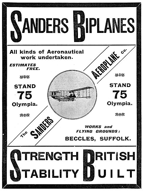 Sanders Aeroplanes - Sanders Biplane 1911                        
