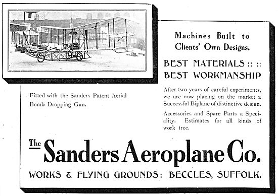 Sanders Biplane 1911. Patent Aerial Bomb Dropping Gear           