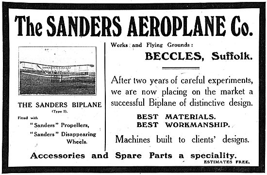 The Sanders Aeroplane Co Beccles Suffolk                         