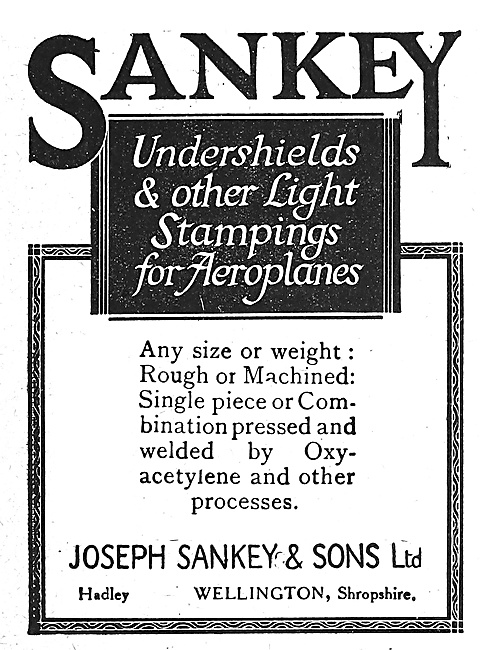 Joseph Sankey Stampings For Aeroplanes 1918                      