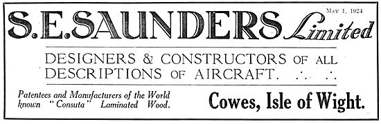 S.E.Saunders. Cowes Isle Of Wight - Aircraft Constructors        