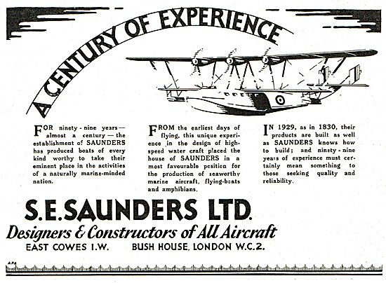 S.E. Saunders Aircraft - Since The Earliest days Of Flying       