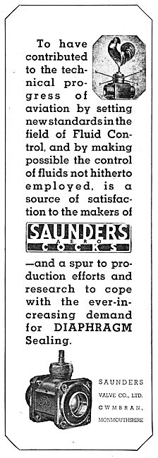 Saunders Valves & Cocks For Aircraft Fluids And Gases 1950       