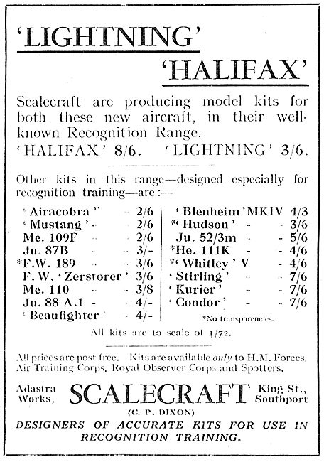 Scalecraft  Model Aircraft  Kits - Recognition Range 1942        