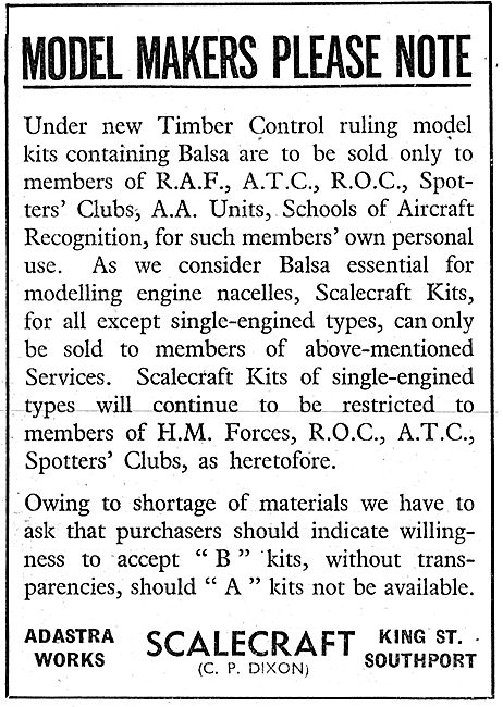 Scalecraft Aircraft Model Kits. Official Recognition Kits 1943   